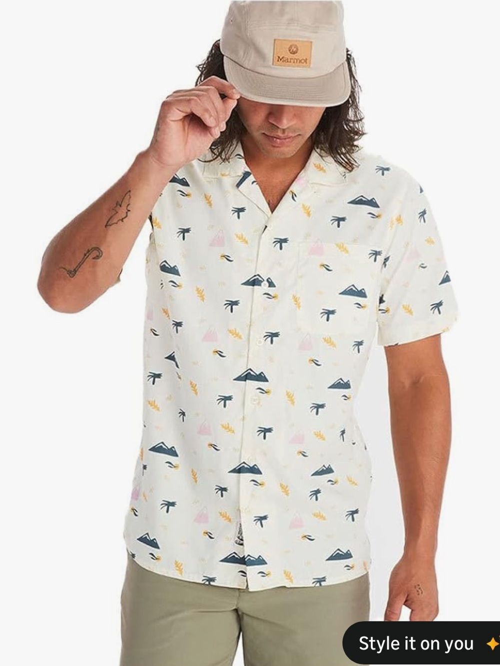 Marmot Men's Muir Camp Novelty Short Sleeve Button Up Shirt Large Papyrus Pop